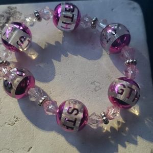 Strength breast cancer awareness bead stretch bracelet #cancersucks pink, clear
